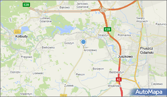 mapa Arciszewo, Arciszewo gmina Pruszcz Gdański na mapie Targeo